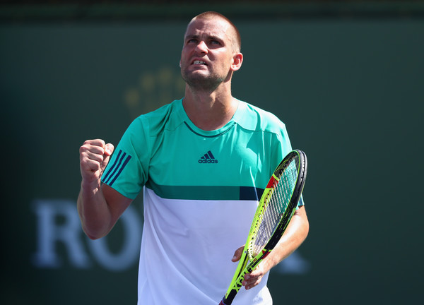 Youzhny celebrates a game against Bedene in Indian Wells (Photo by Julian Finney / Source : Getty Images)