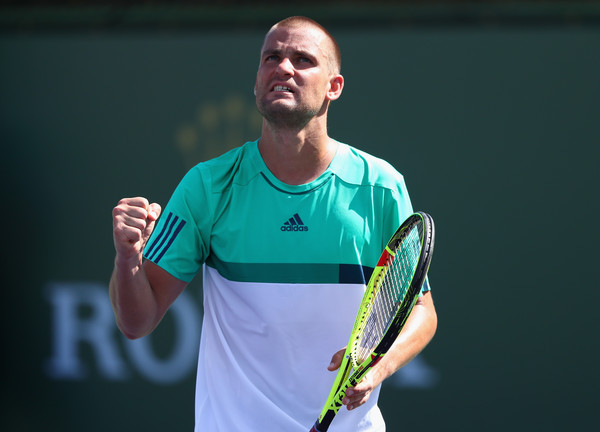 Youzhny in action at the BNP Paribas Open in March (Photo by Julian Finney / Source: Getty Images)