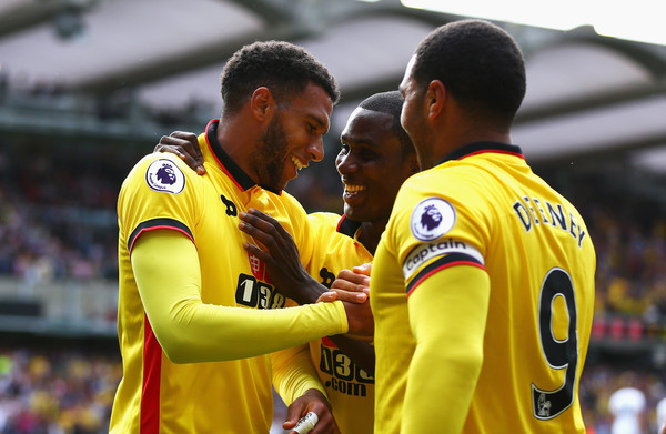 Ighalo, Deeney and Capoue celebrate. | Source: zimbio