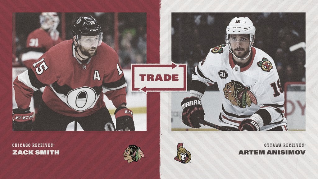 Anisimov a los Senators, Zack Smith a los Blackhawks Anisimov a los Senators, Zack Smith a los Blackhawks