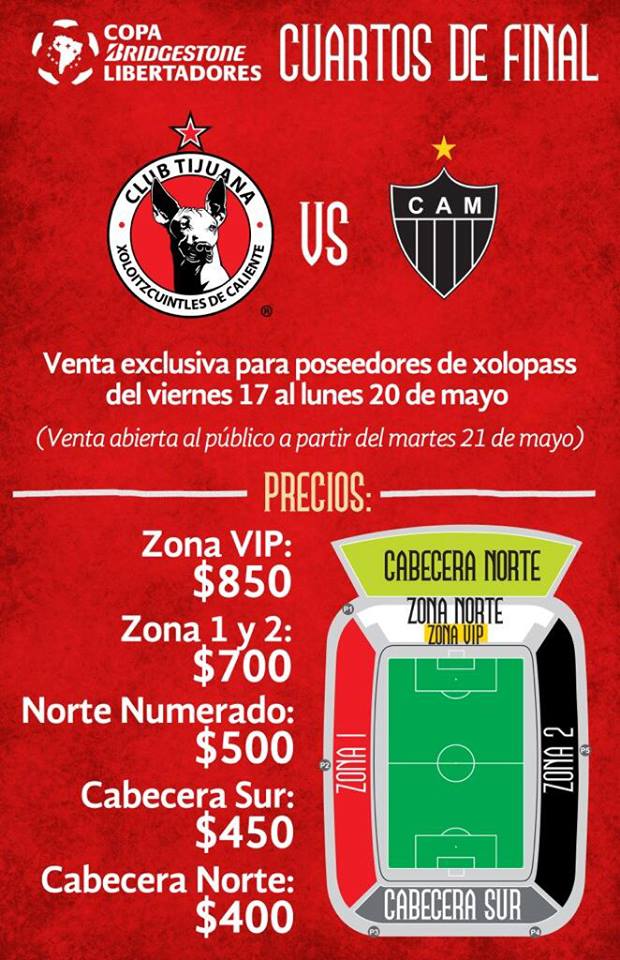 Da inicio la venta de boletos para el duelo Xolos - Atlético Mineiro