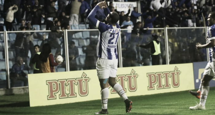 Rodrigão comemorou gol da vitória junto da torcida (Foto: Jamira Furlani / Avaí FC)