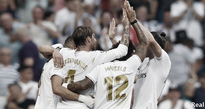 Los jugadores blancos celebran un gol esta temporada / Foto: Real Madrid C.F