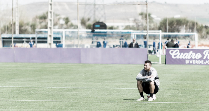 Óscar Plano, protagonista en el entrenamiento de hoy // FUENTE: Real Valladolid
