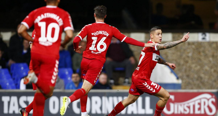 Besic (r.) celebrates his goal in the first half/Photo: Phil Chaplin/MI News
