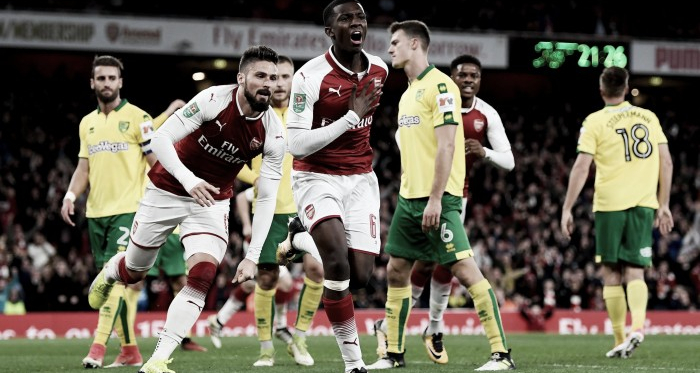 Edward Nketiah esulta dopo il gol del parziale 1-1. | Arsenal FC, Twitter.