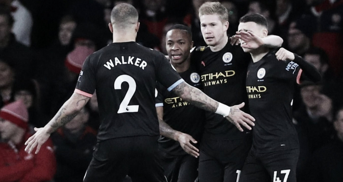 Kevin De Bruyne celebrando uno de sus goles. / Fuente: Premier League