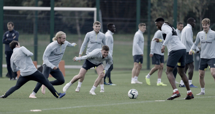 Los jugadores del Everto durante un entrenamiento esta semana. | Imagen: www.evertonfc.com