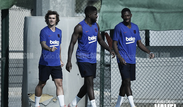 Griezmann, Umtiti y Dembélé, jugadores del FC Barcelona. FOTO: Noelia Déniz