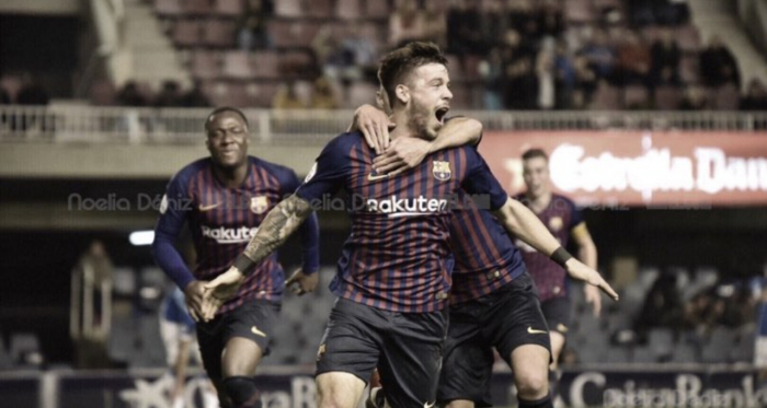 Carles Perez celebrando su gol contra el Lleida, foto: Noelia Deniz, VAVEL