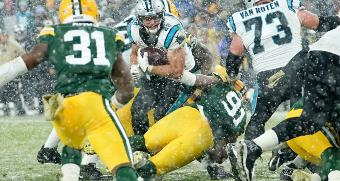 The Packers defense manage to keep Christian McCaffrey out of the end zone on the final play of the game. Photo wiscnews.com