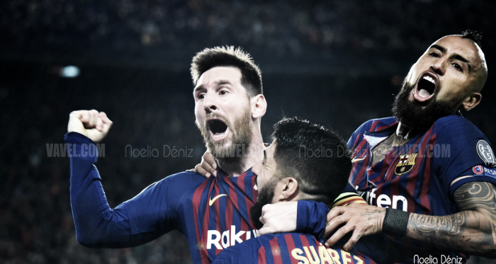 Leo Messi celebrando un gol ante el Liverpool Football Club en el partido de ida de las semifinales de la UEFA Champions League 2018/19 | Foto de Noelia Déniz, VAVEL