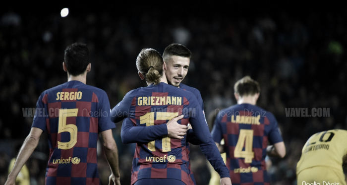 Lenglet celebrando un gol con Griezmann ante el Borussia | Foto: Noelia Déniz (VAVEL)