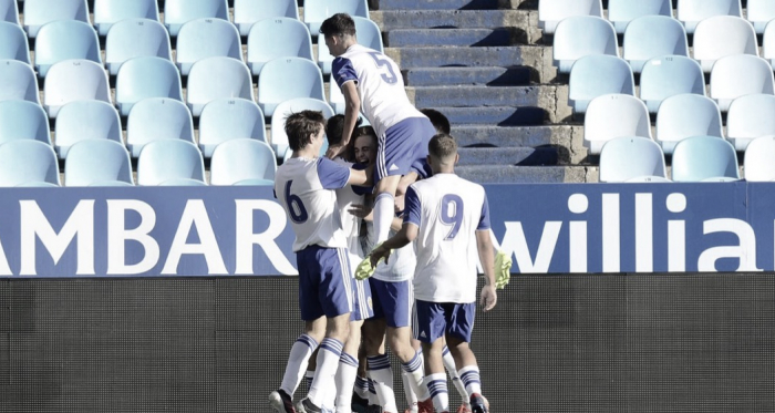 Celebración del gol zaragocista/ Foto: realzaragoza.com