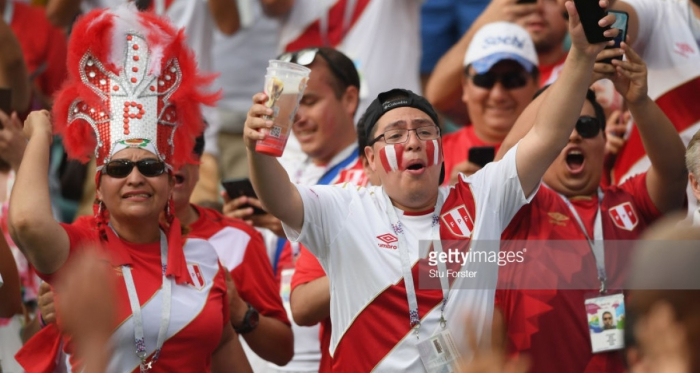 Peru fans celebrating their first goal of World Cup 2018/Credit: Stu Forster