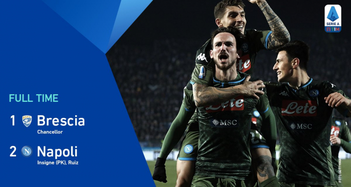 Serie A - Insigne e Fabian Ruiz ribaltano il Brescia in 4’: il Napoli vince 1-2