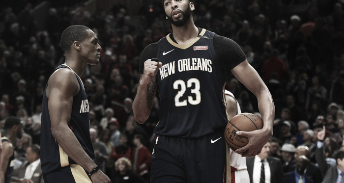 Rajon Rondo e Anthony Davis. Fonte: New Orleans Pelicans/Twitter