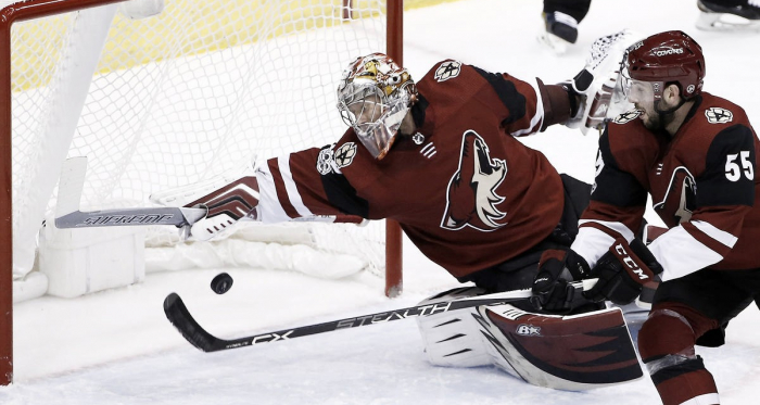 Antti Ranta of the Arizona Coyotes doing what he does best. (AP Photo/Ross D. Franklin)