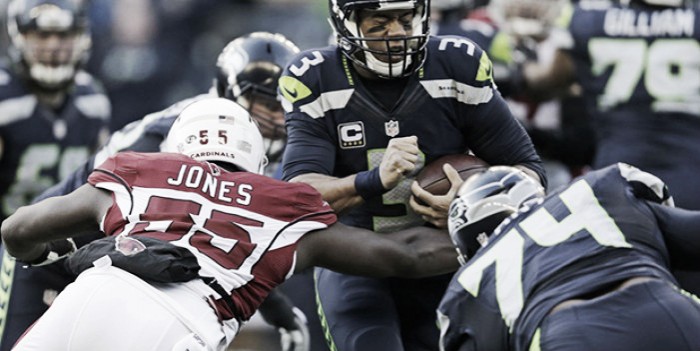 Arizona Cardinals' Chandler Jones (55) sacks Seattle Seahawks Russell Wilson during the first half at CenturyLink Field, Saturday, Dec. 24, 2016. |Source: AP Photo/John Froschauer|