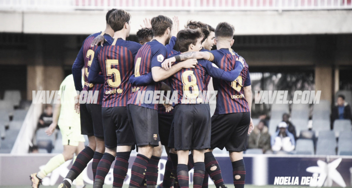 El Barça B celebra un gol en el Miniestadi FOTO: Noelia Déniz