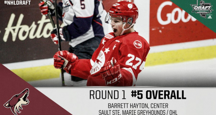 Arizona Coyotes surprised everyone by selecting center Barrett Hayton from the OHL. (Photo: top twitter.com)