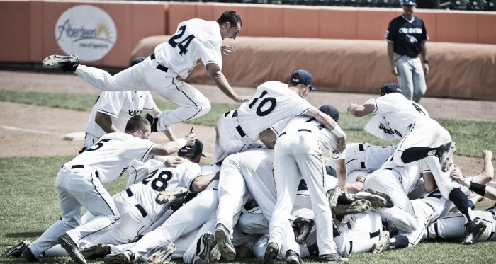 Xavier leaps in celebration as they complete their turnaround season with an 8-7 win over creighton. Photo courtesy of goxavier.com