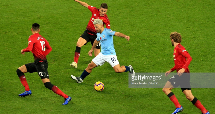 United players are in position but not stopping Aguero in the Derby (Photo: Getty Images / Manchester City)