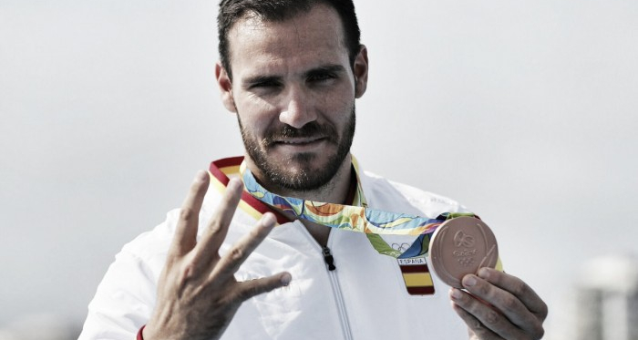 Saúl Craviotto celebra su cuarta medalla olímpica, bronce en K1 200m. Foto: COE.
