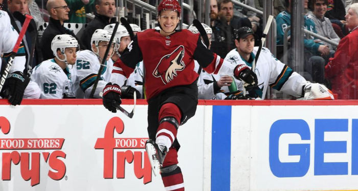 Joy for Arizona while disappointment on the Sharks' bench (Photo: NHL.com) 