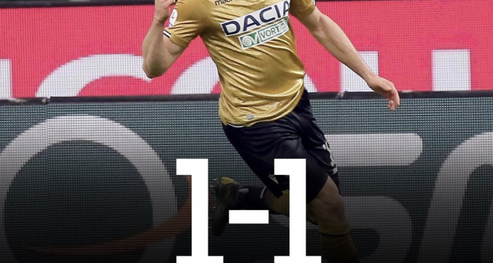 Kevin Lasagna esulta dopo il pareggio. Fonte: https://twitter.com/Udinese_1896