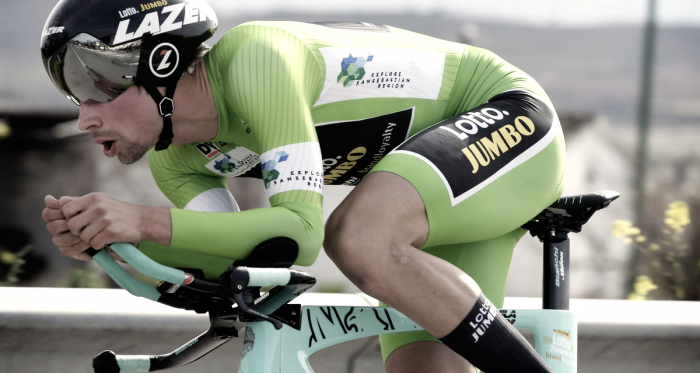 La imagen de Primoz Roglic durante un periodo de la contrarreloj| Foto: Team Lotto NL-Jumbo