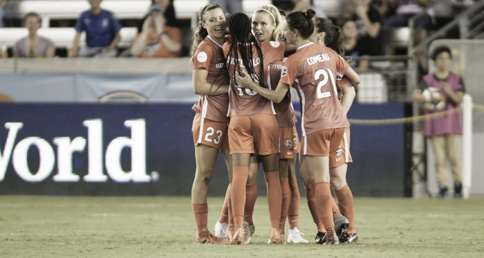 Daly is congratulated by her teammates after scoring in the 3-1 win over Orlando. | Photo: isiphotos.com