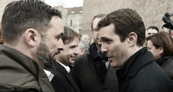 Abascal y Casado en la manifestación de Colón. /EFE