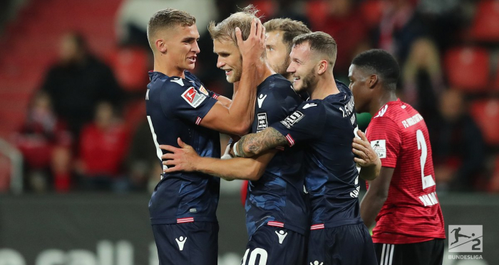 Union Berlin celebrating their first goal of the night.