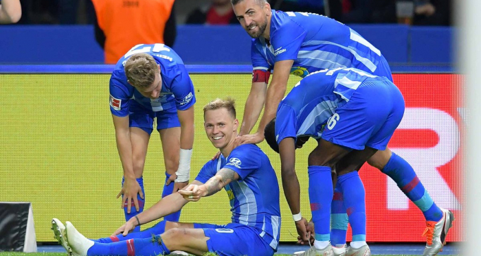 Hertha celebrating their second goal. | Photo: Hertha BSC.