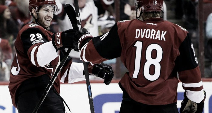 The Coyotes' young prospects Perlini and Dvorak each had two points in the loss. Source: The Edwardsville Intelligencer
