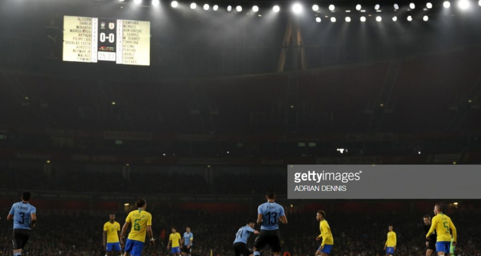 Neymar on the ball for Brazil at the Emirates via Getty Images