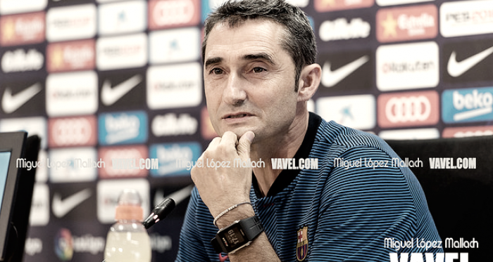 Ernesto Valverde, en rueda de prenda. El técnico culé no ha descartado la llegada de un "9"