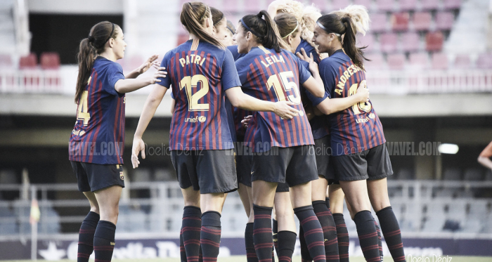 Imagen de archivo. Las azulgrana celebran un tanto en Champions | Foto: Noelia Déniz - VAVEL