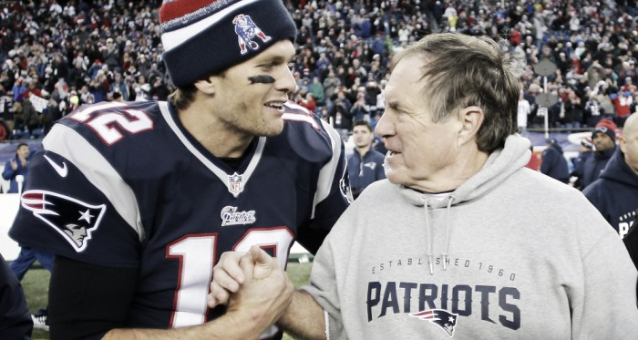With the growing tension between Tom Brady and Bill Belichick, we may never see them this happy (I know they don't look it, but that's relative to how they normally are) again. How sad. Photo Credit: Winslow Townson/USA TODAY Sports.