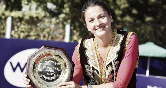 Margarita Gasparyan was in high spirits after the match | Photo: Tashkent Open