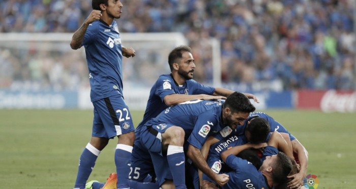 El Getafe celebrando un gol. Fuente: LaLiga.