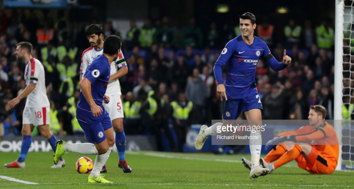 Morata celebrates scoring his and Chelsea's opening goal against Palace at Stamford Bridge (Photo Source: Richard Heathcote / Getty Images)