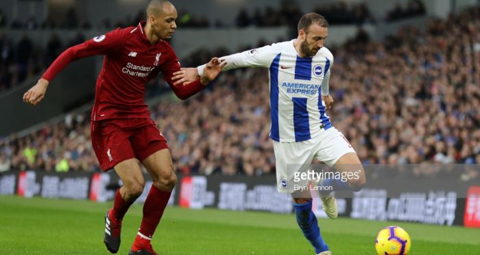 Fabinho was drafted into defence against Brighton | Photo via Getty Images