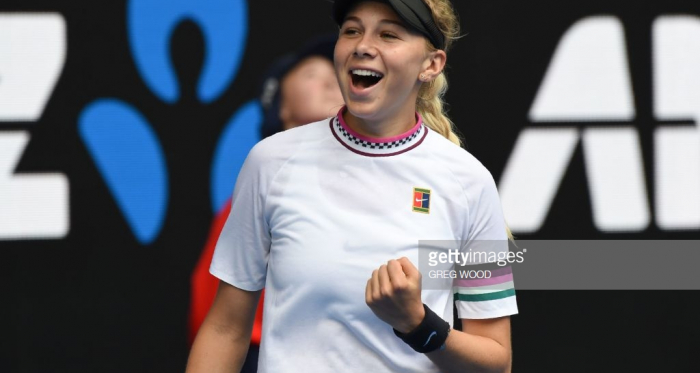 Anisimova celebrates after her thumping victory over Sabalenka/Photo: Greg Wood/Getty Images