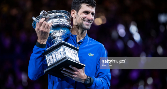 Djokovic holds the championship trophy in Melbourne for a record seventh time/Photo: Fred Lee/ Getty Images