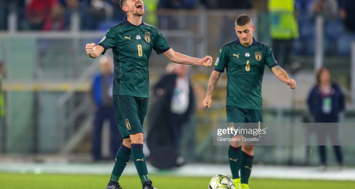 Jorginho celebrates Italy's win and qualification for Euro 2020 after their latest victory over Greece (Getty Images/Giampiero Sposito)