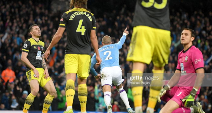 Kyle Walker celebrates netting City's winner (Photo by Michael Regan/Getty Images)