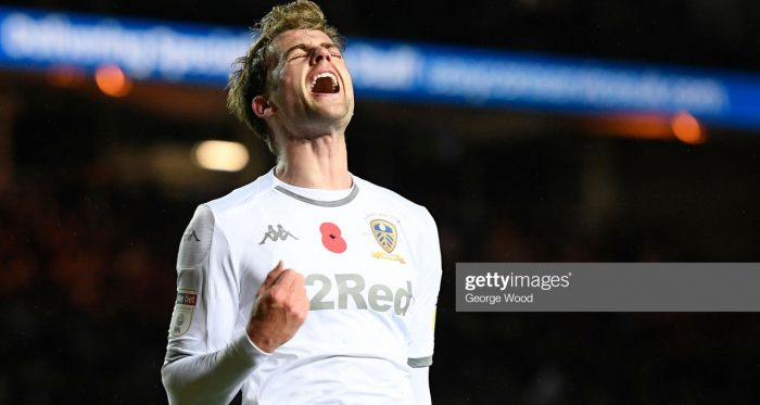 LEEDS, ENGLAND - NOVEMBER 09: Patrick Bamford of Leeds United reacts during the Sky Bet Championship match between Leeds United and Blackburn Rovers at Elland Road on November 09, 2019 in Leeds, England. (Photo by George Wood/Getty Images)