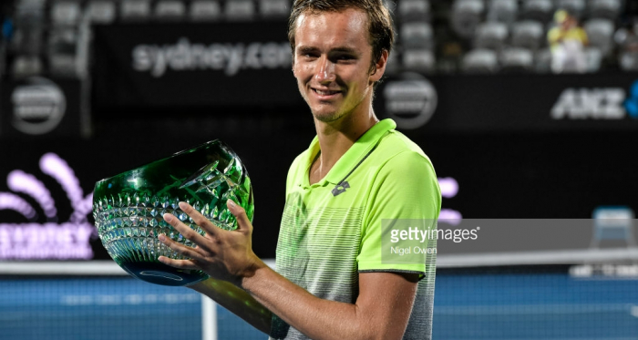 .Daniil Medvedev poses with the winners trophy at the 2018 Sydney International/Photo: Nigel Owen/Getty Images